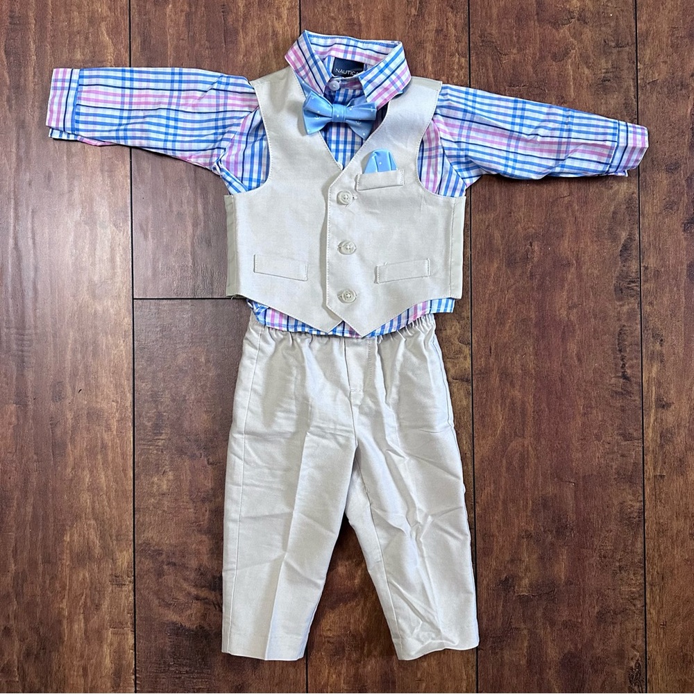 Nautica 4 piece baby boy vest suit set 6-9 months